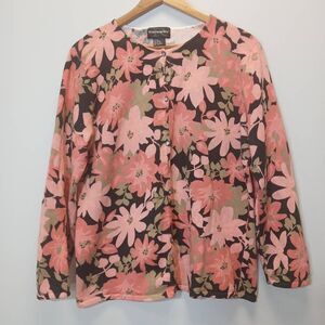 Womens xl sweater cardigan requirements coral pink ramie cotton floral